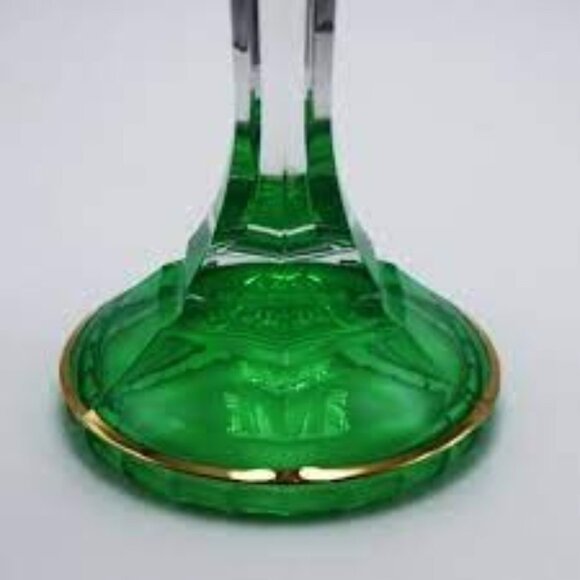 Set of 2 Empoli Emerald and Clear Glass Candle Holders Circa 1950 - 8.5" Tall - Picture 3 of 8